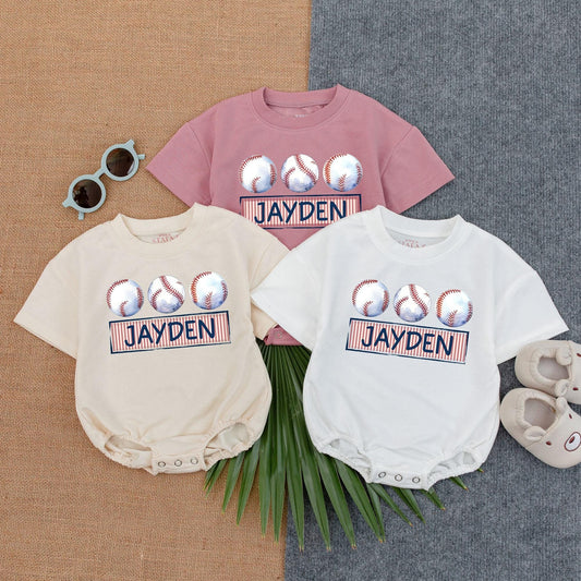 Personalized Baseball Baby Romper Custom Name Game Day Bodysuit for Little Slugger's Baseball Vibes and Season Celebrations