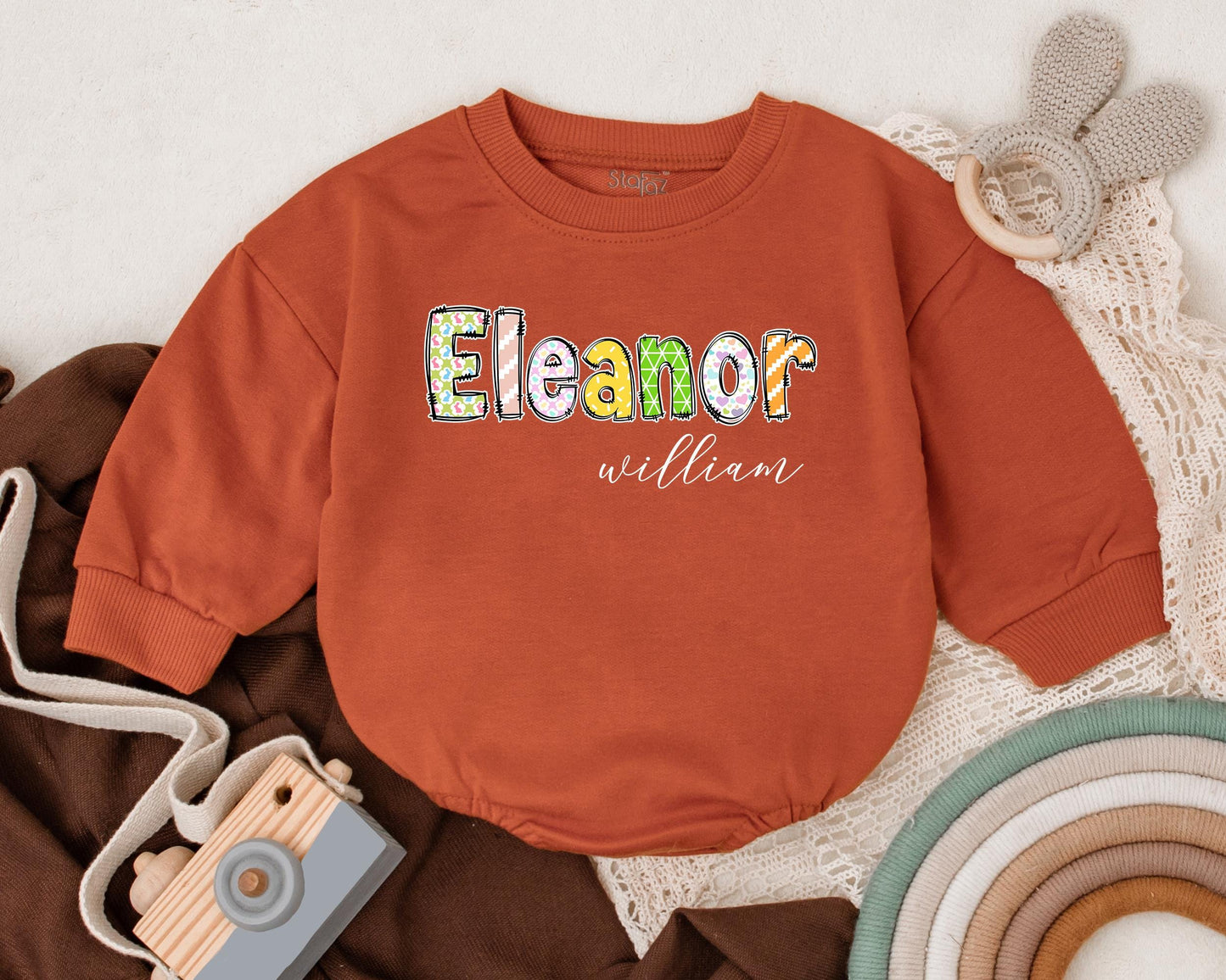 Custom Name First Easter Baby Romper - Adorable Bunny Design for Baby Boy or Girl - Personalized Spring Bodysuit - Baby Shower Gift (138 chars)