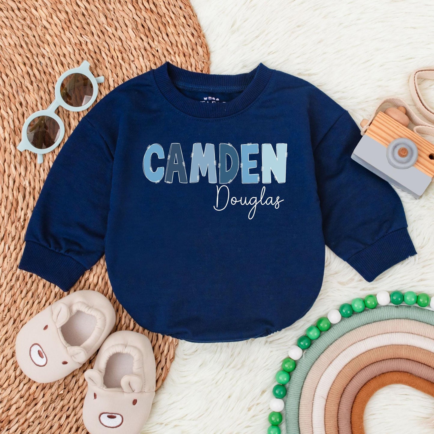 Personalized Baby Boy Name Bubble Romper Oversized Bodysuit Infant Toddler Shower Gift Birthday Outfit Soft Comfortable One-Piece Tee