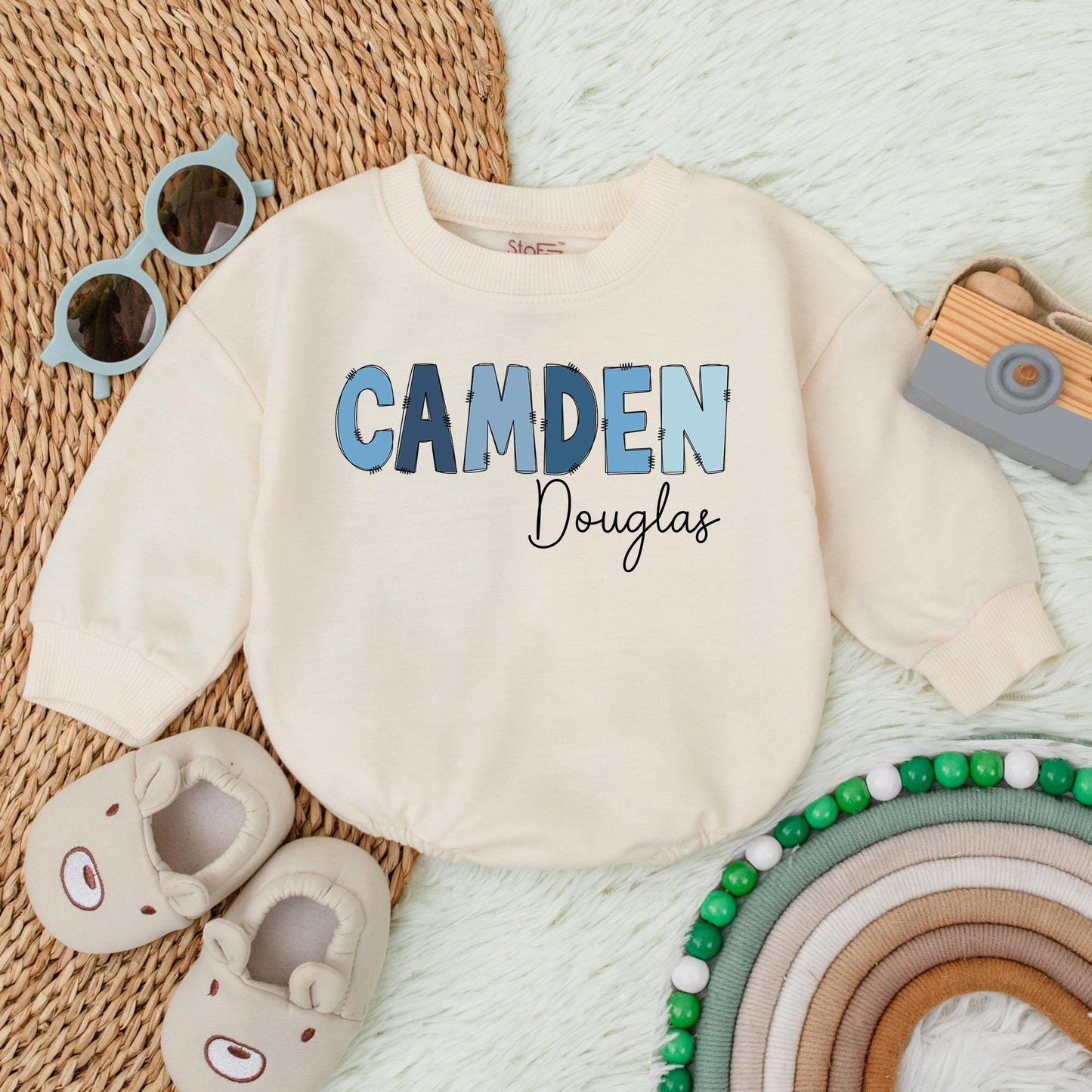 Personalized Baby Boy Name Bubble Romper Oversized Bodysuit Infant Toddler Shower Gift Birthday Outfit Soft Comfortable One-Piece Tee