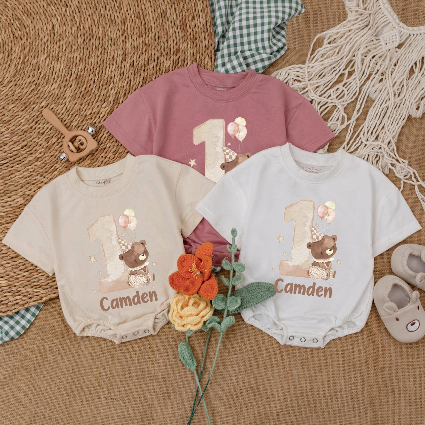 Personalized Beary First Birthday Baby Romper Bodysuit One Year Old Outfit Sweet One Bear Birthday Party Animal Celebration Clothes