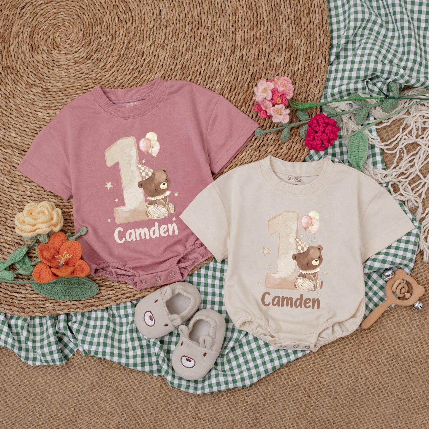 Personalized Beary First Birthday Baby Romper Bodysuit One Year Old Outfit Sweet One Bear Birthday Party Animal Celebration Clothes