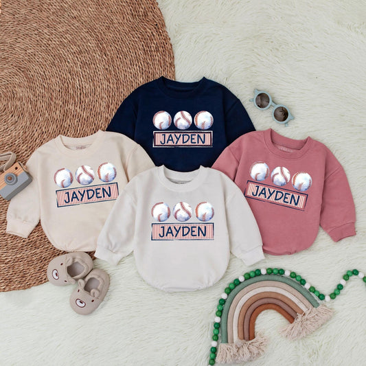 Custom Baseball Baby Romper Game Day Bodysuit Personalized Name for Little Slugger
