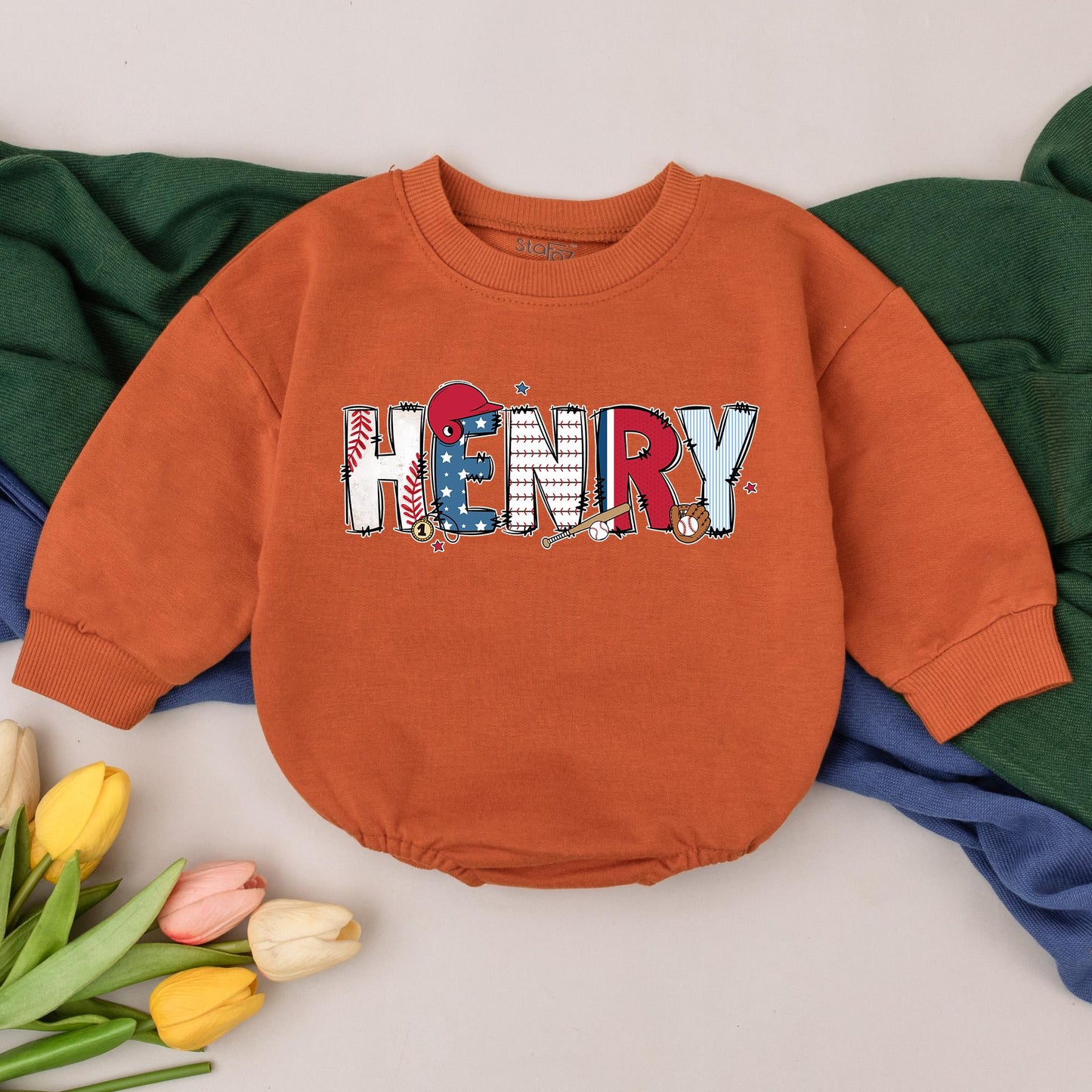 Personalized Name Baseball Bubble Romper for Baby Boys Game Day Season Bodysuit Outfit Newborn Shower Gift First Birthday Celebration