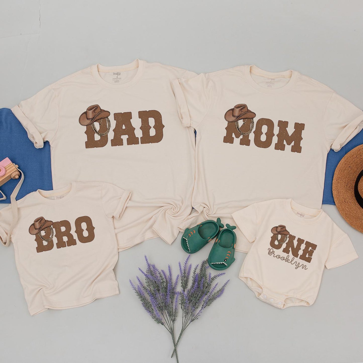 My 1st Rodeo Family Matching Birthday Shirts Brown Western Cowboy Outfit for Mom Dad Brother Baby One Year Old
