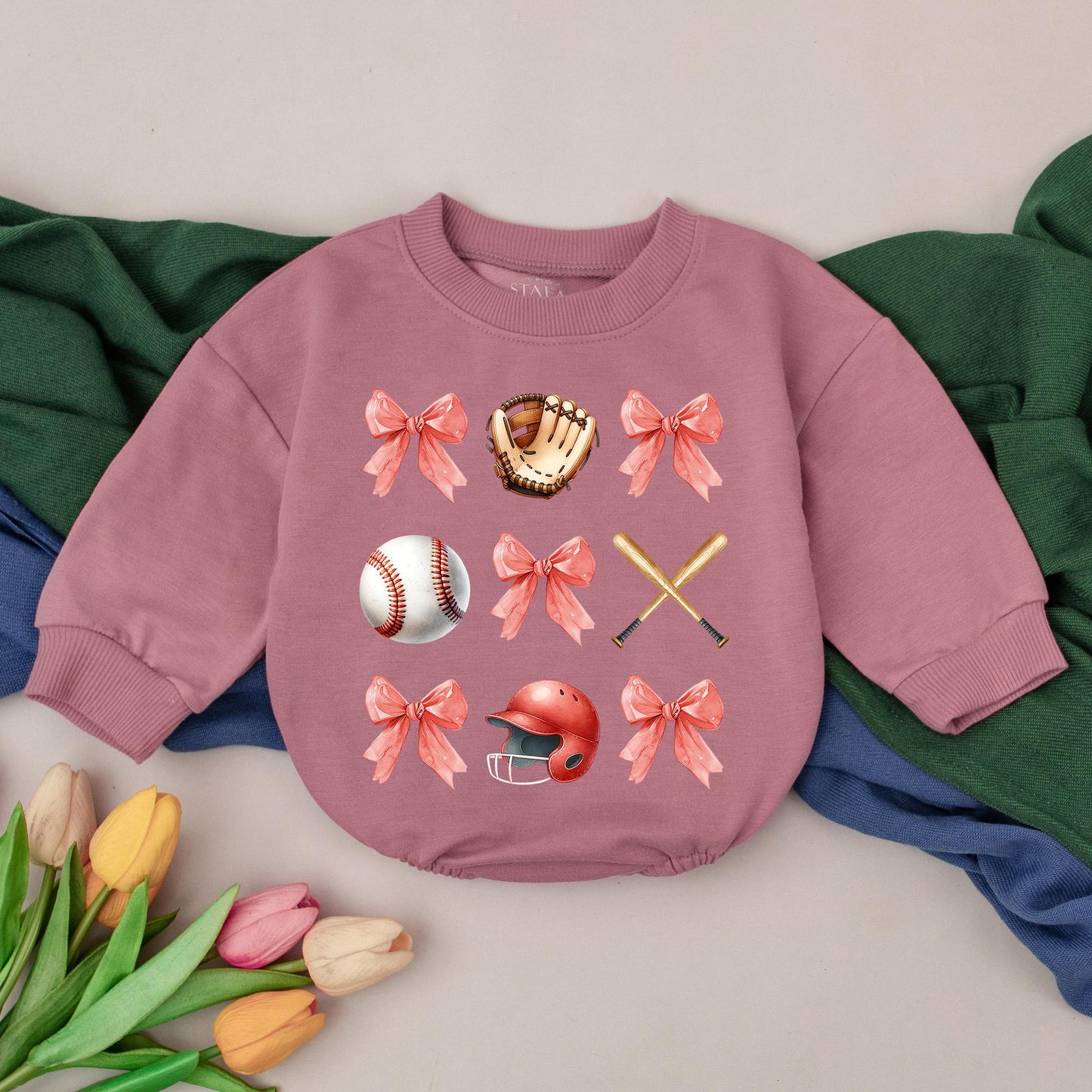 Retro Baseball Bow Romper Baby Girl Outfit Game Day Season 1st Birthday Gift Natural Bubble Romper Kid Clothes