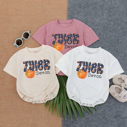 Custom Name Basketball Baby Outfit Newborn Clothes Boy Game Day Bodysuit Bubble Romper Shower Gift Future Baller