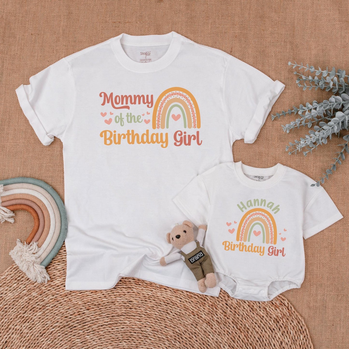 Boho Rainbow Birthday Girl Family Matching Shirt First Birthday Girl Outfit Mama of Birthday Girl Mommy and Me Gift