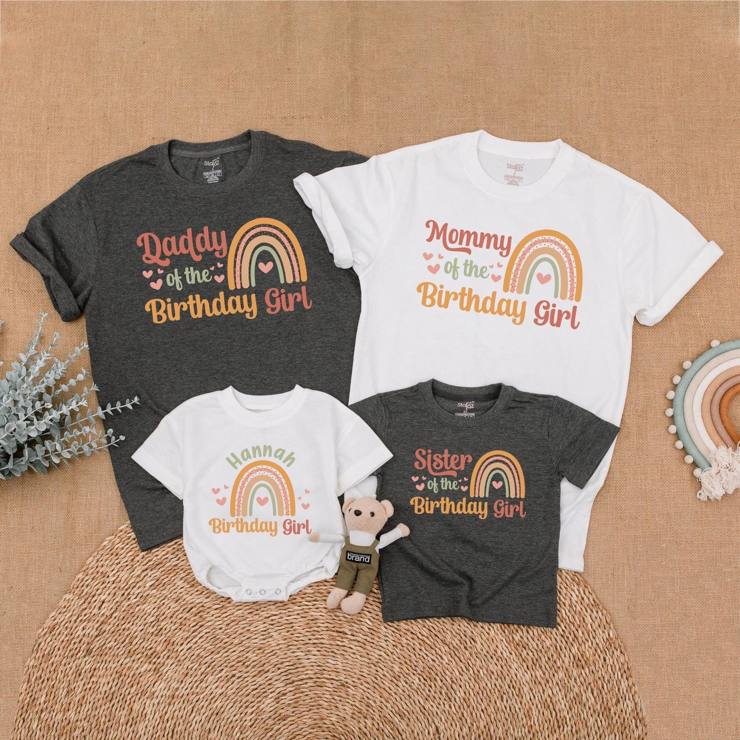 Boho Rainbow Birthday Girl Family Matching Shirt First Birthday Girl Outfit Mama of Birthday Girl Mommy and Me Gift