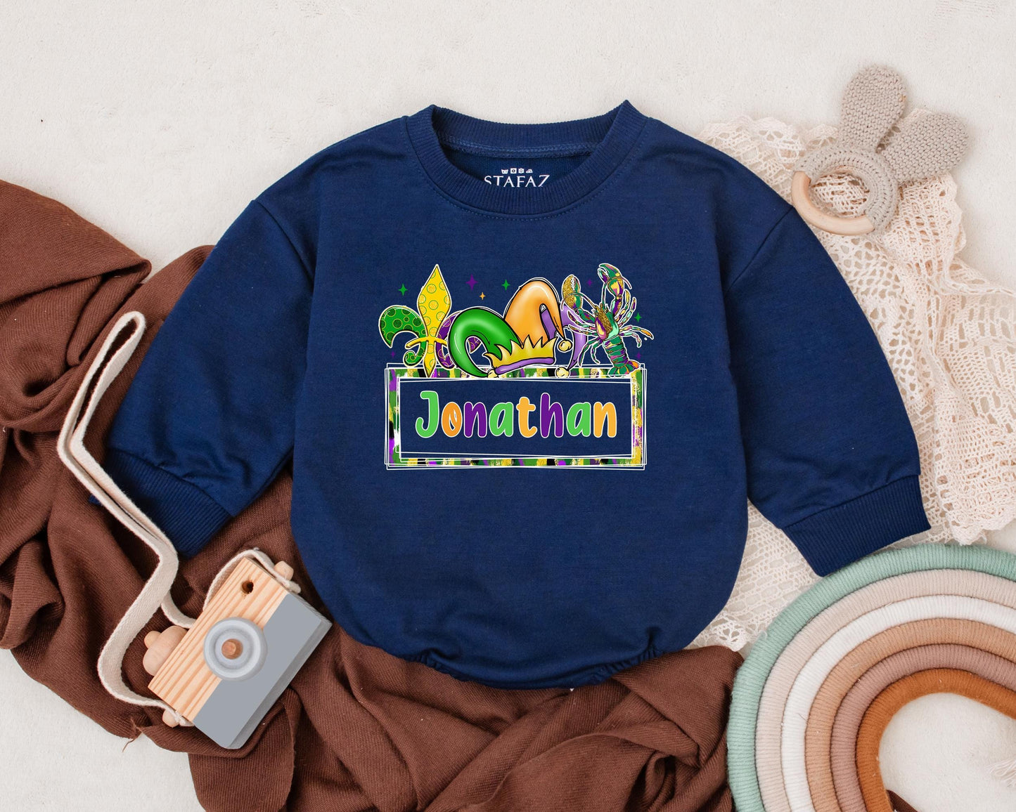 Custom Mardi Gras Baby Romper Cute Sweatshirt Outfit Unisex Newborn Gift