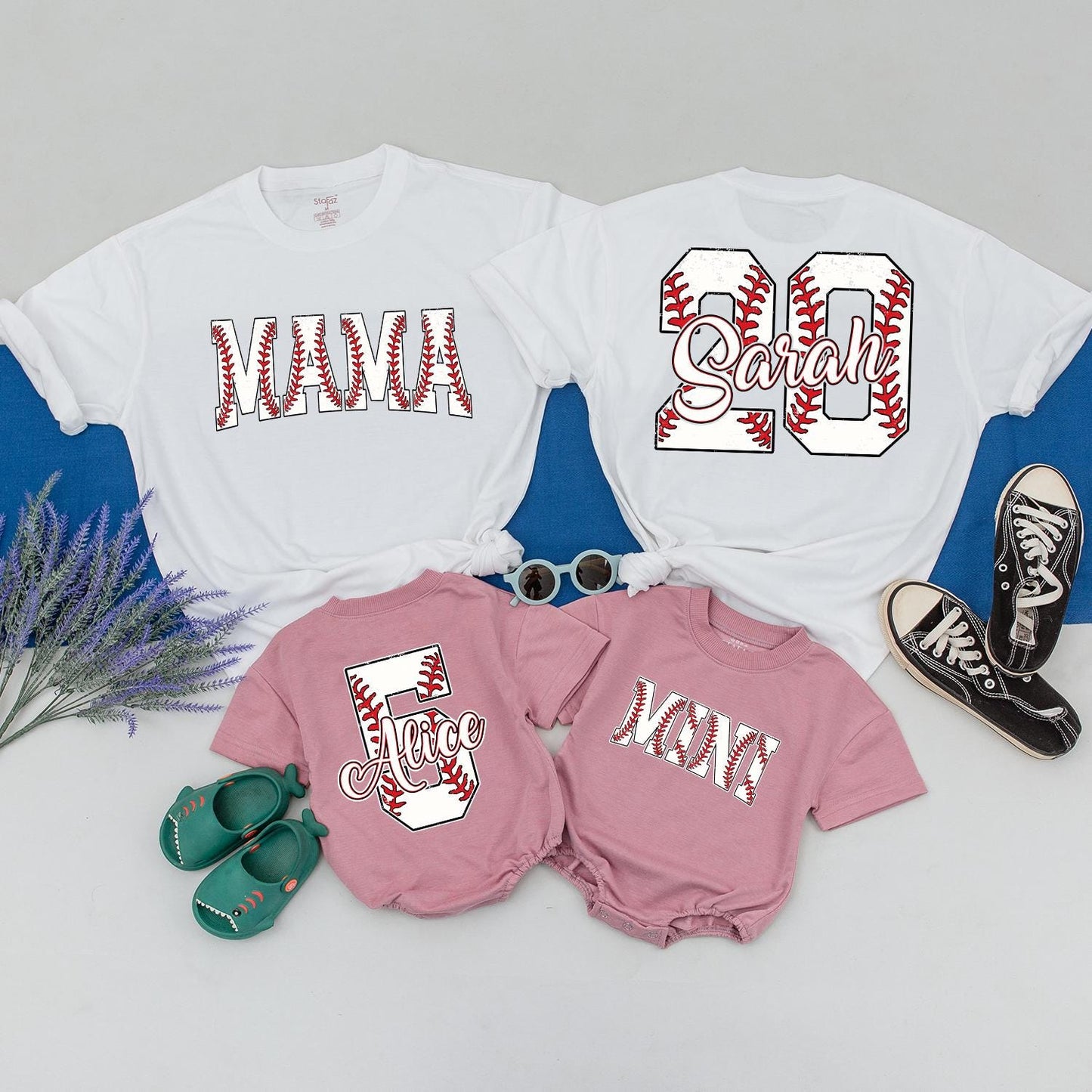 Custom Baseball Mama Shirt Mother's Day Gift for Baseball Mom Mommy and Me Baseball Season Baby Girl Romper Matching Tees