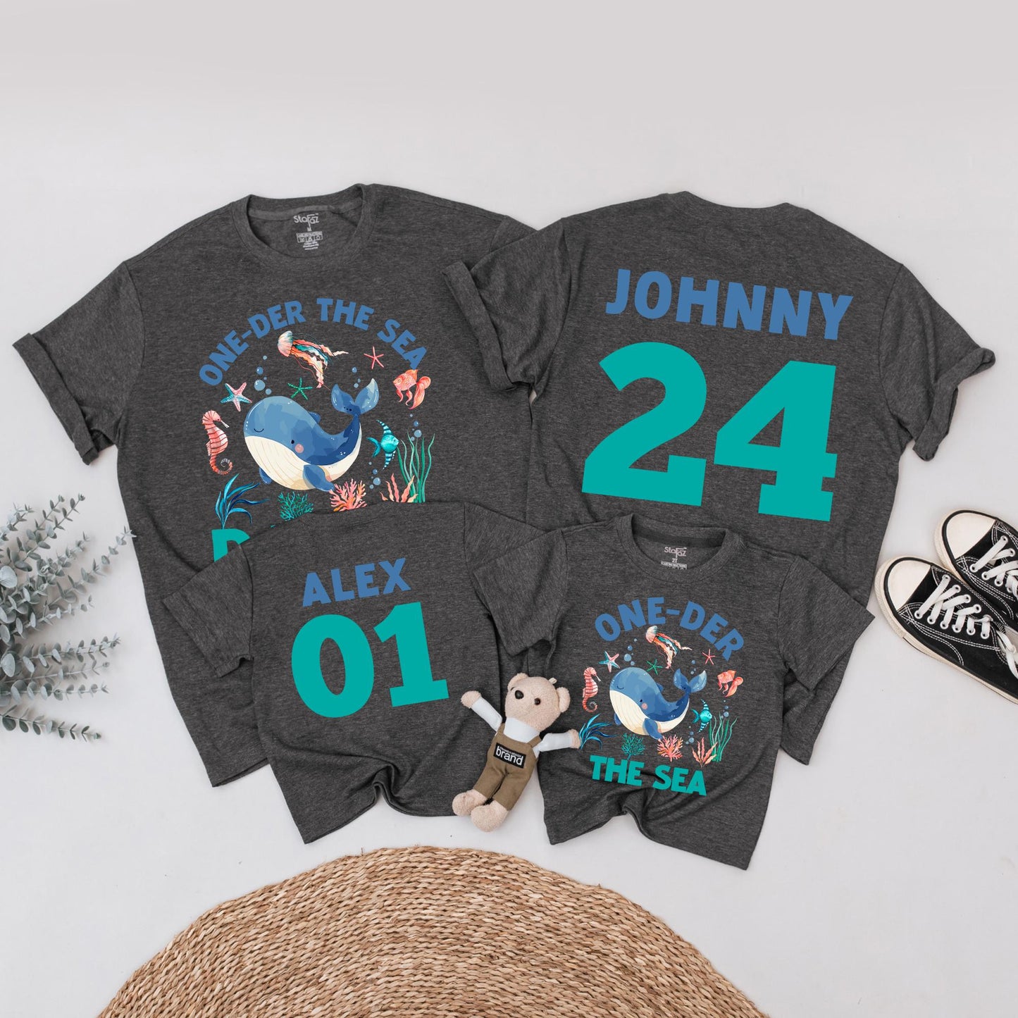 Oneder The Sea Boy 1st Birthday Shirt - Whale Ocean Animals Outfit