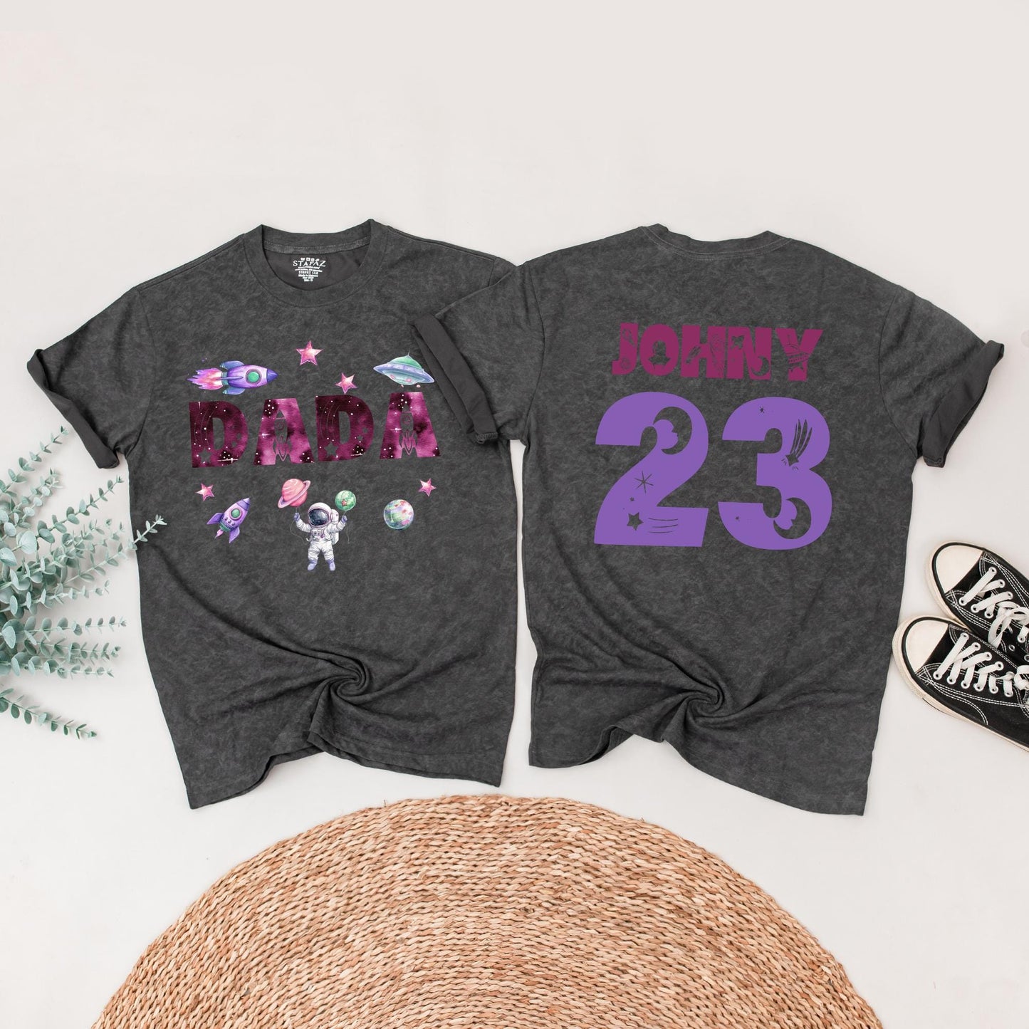 Personalized Space Birthday Family Matching T-Shirt, First Trip Around the Sun, Boy's 1st Birthday, Rocket & Planets, Custom Names Ages, Astronaut Tee