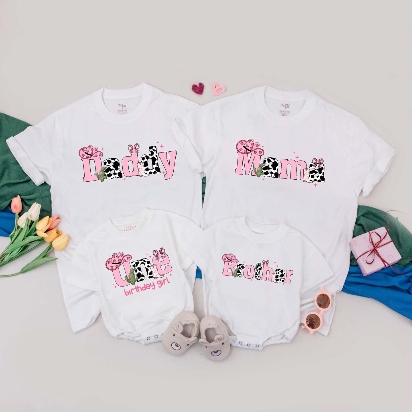 Personalized First Rodeo Birthday T-Shirt Cute Cowgirl Baby Girl Outfit Wild West Western Party Gift Toddler Mom Matching Family