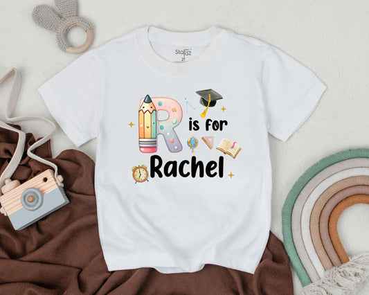 Cute Kindergarten Alphabet Shirt Personalized Name Custom First Day of School Outfit Back to School Kids