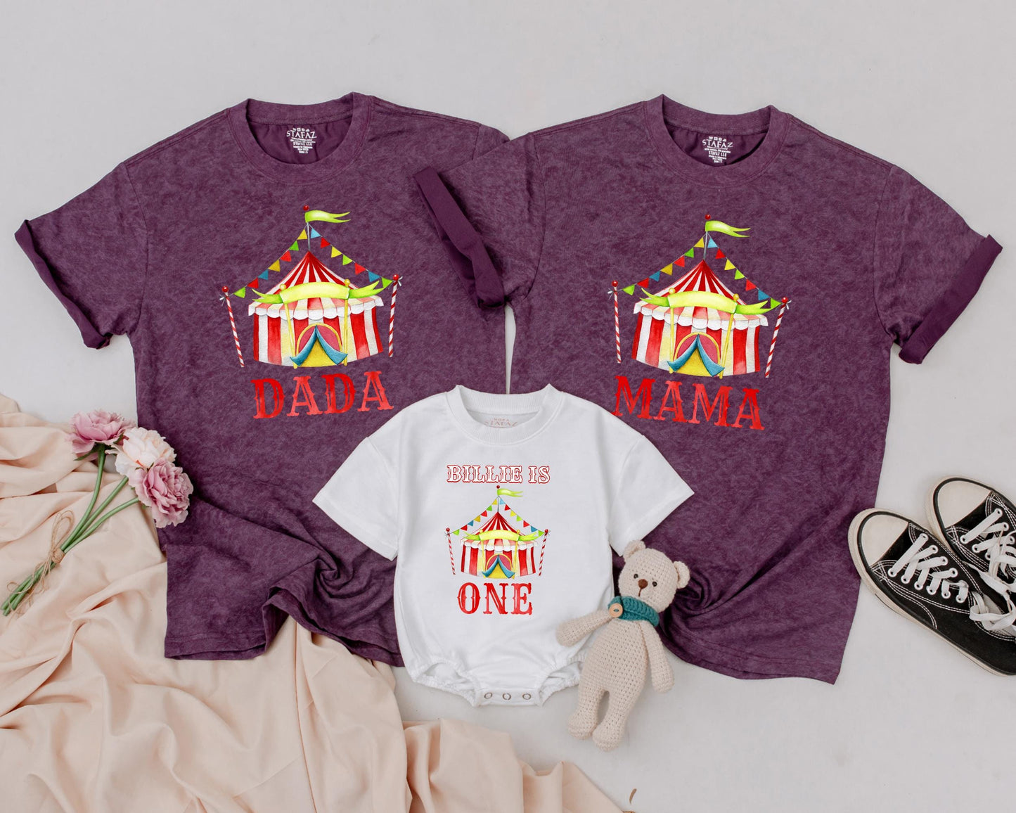 Circus Birthday Shirts Matching Family Outfits Baby's First Birthday Carnival Crew Brother Dada Mama
