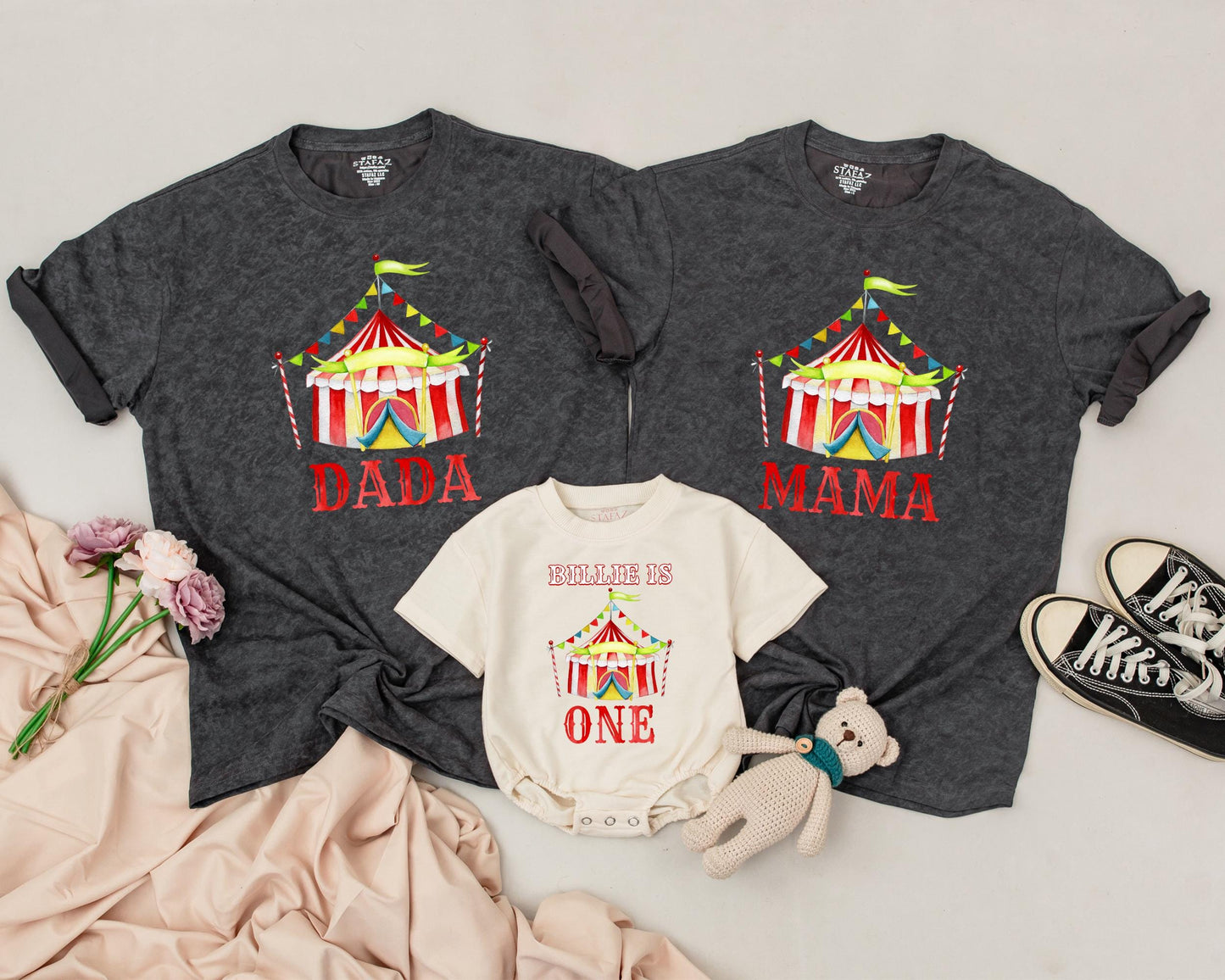 Circus Birthday Shirts Matching Family Outfits Baby's First Birthday Carnival Crew Brother Dada Mama