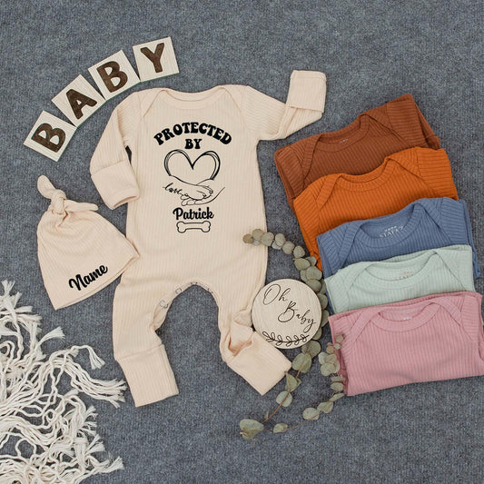 Protected By Dog Bodysuit Cute Baby Clothes Personalized Coming Soon Baby Shower Gift Newborn Outfit Boy Girl
