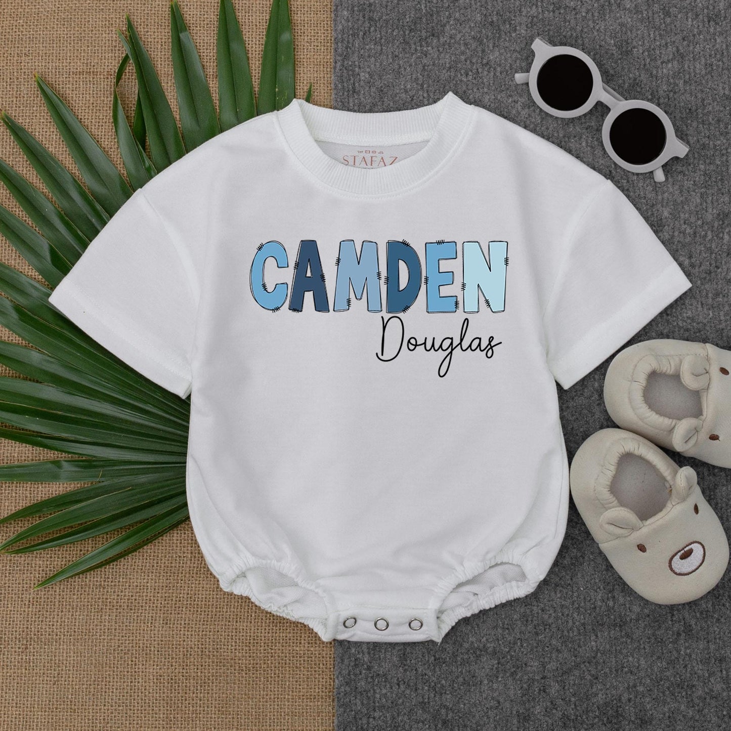 Personalized Name Boy Bubble Romper Sweatshirt Bodysuit, a soft comfortable Baby Shower Gift, perfect for Baby's First Birthday and Christmas