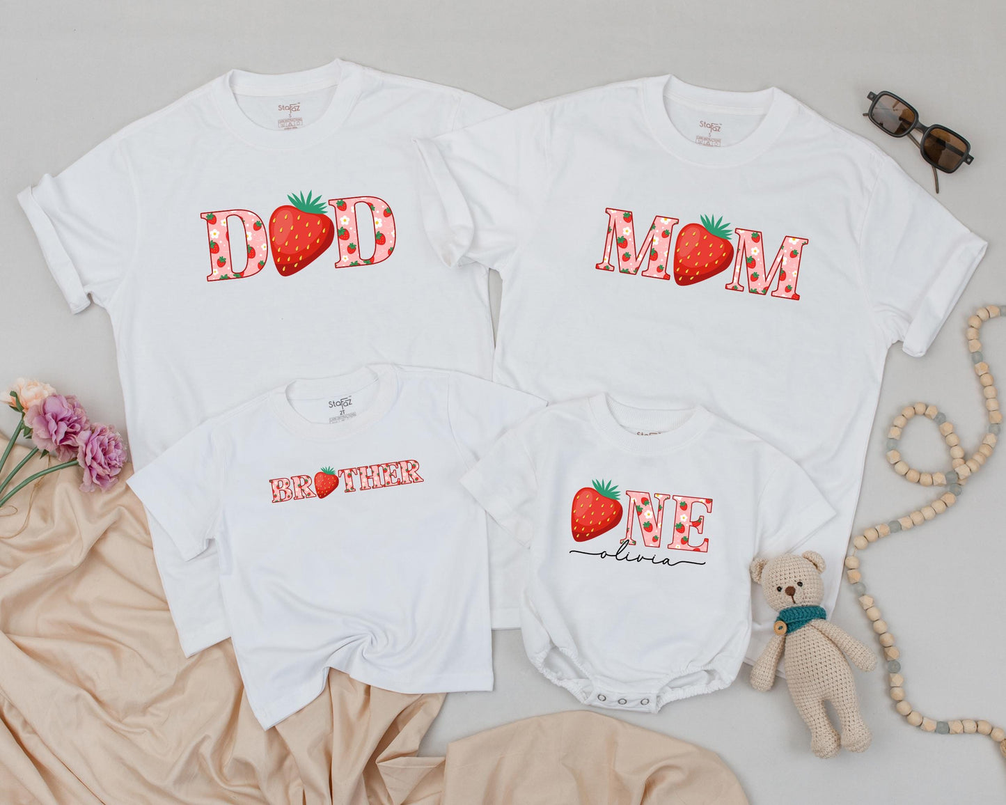 Matching Berry First Birthday Family Shirts – Sweet One Outfit, Strawberry Party Tees for Mom, Dad, Brother & Baby Olivia