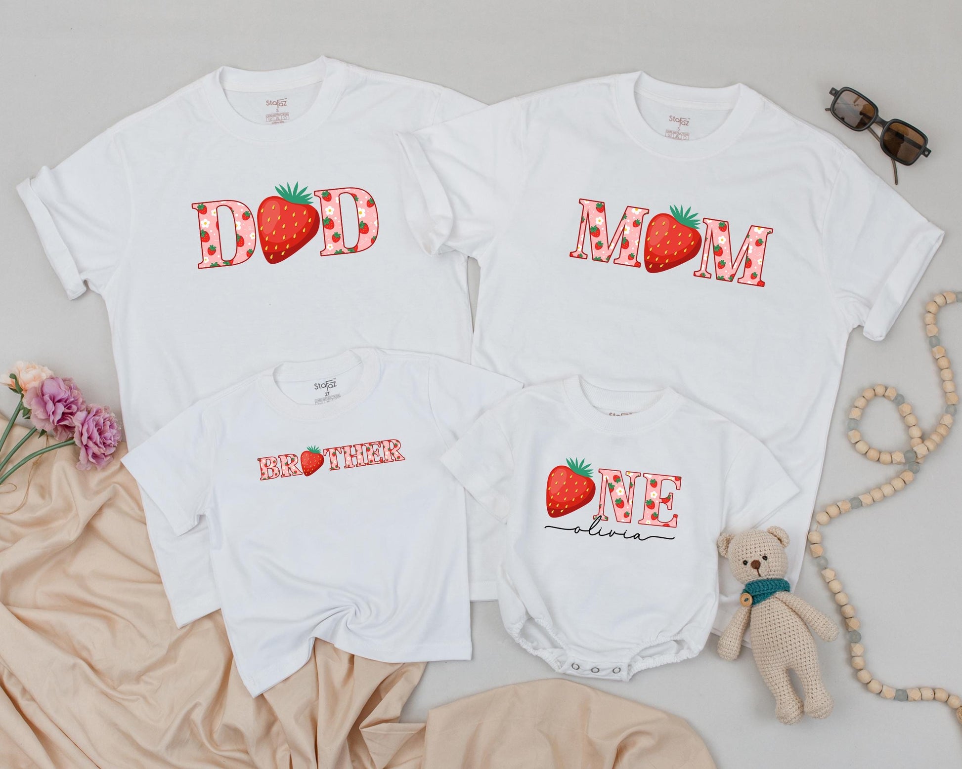 Matching Berry First Birthday Family Shirts – Sweet One Outfit, Strawberry Party Tees for Mom, Dad, Brother & Baby Olivia