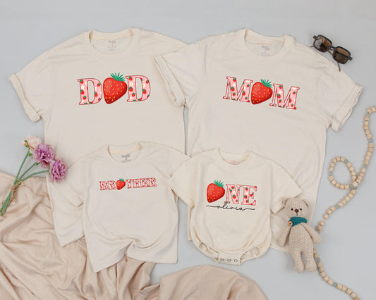 Matching Berry First Birthday Family Shirts – Sweet One Outfit, Strawberry Party Tees for Mom, Dad, Brother & Baby Olivia
