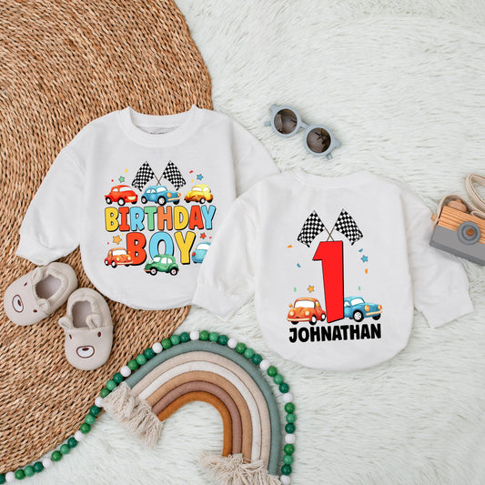Birthday Boy Cars Bubble Romper Personalized Vehicles Gift Custom Name First Birthday Outfit for Toddler Baby Boy Cotton Comfortable Celebration