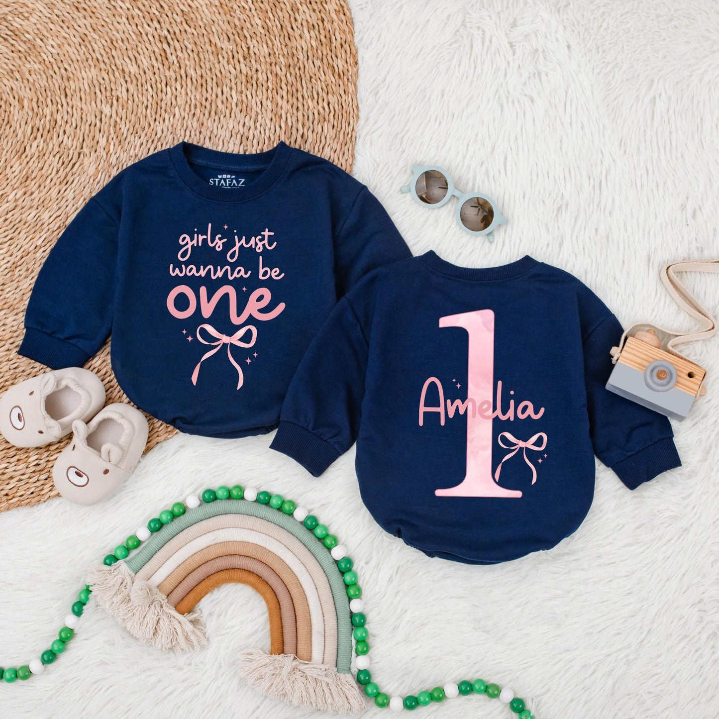 Bow First Birthday Baby Bubble Romper, Bow First Birthday Girl Bubble Romper, Personalized Birthday Gift, Gift Birthday Shirt