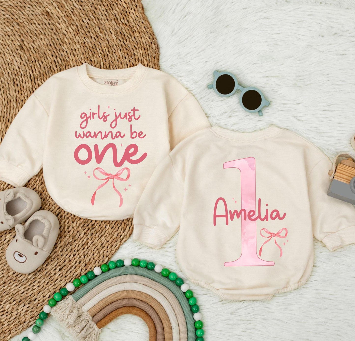 Bow First Birthday Baby Bubble Romper, Bow First Birthday Girl Bubble Romper, Personalized Birthday Gift, Gift Birthday Shirt