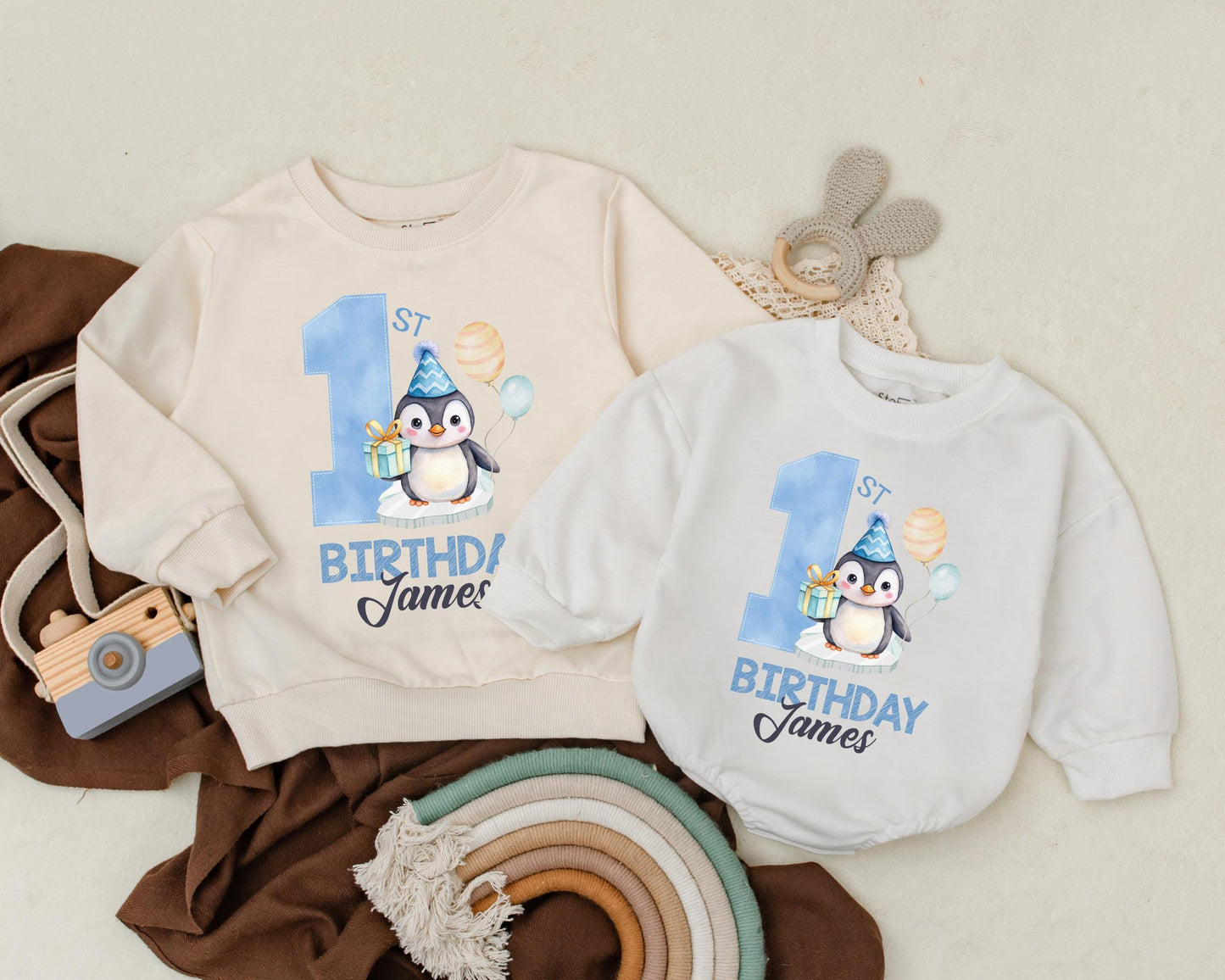 Personalized Name Penguin Birthday Romper for Baby Boy First Birthday The Big One Outfit Penguin Baby Clothes
