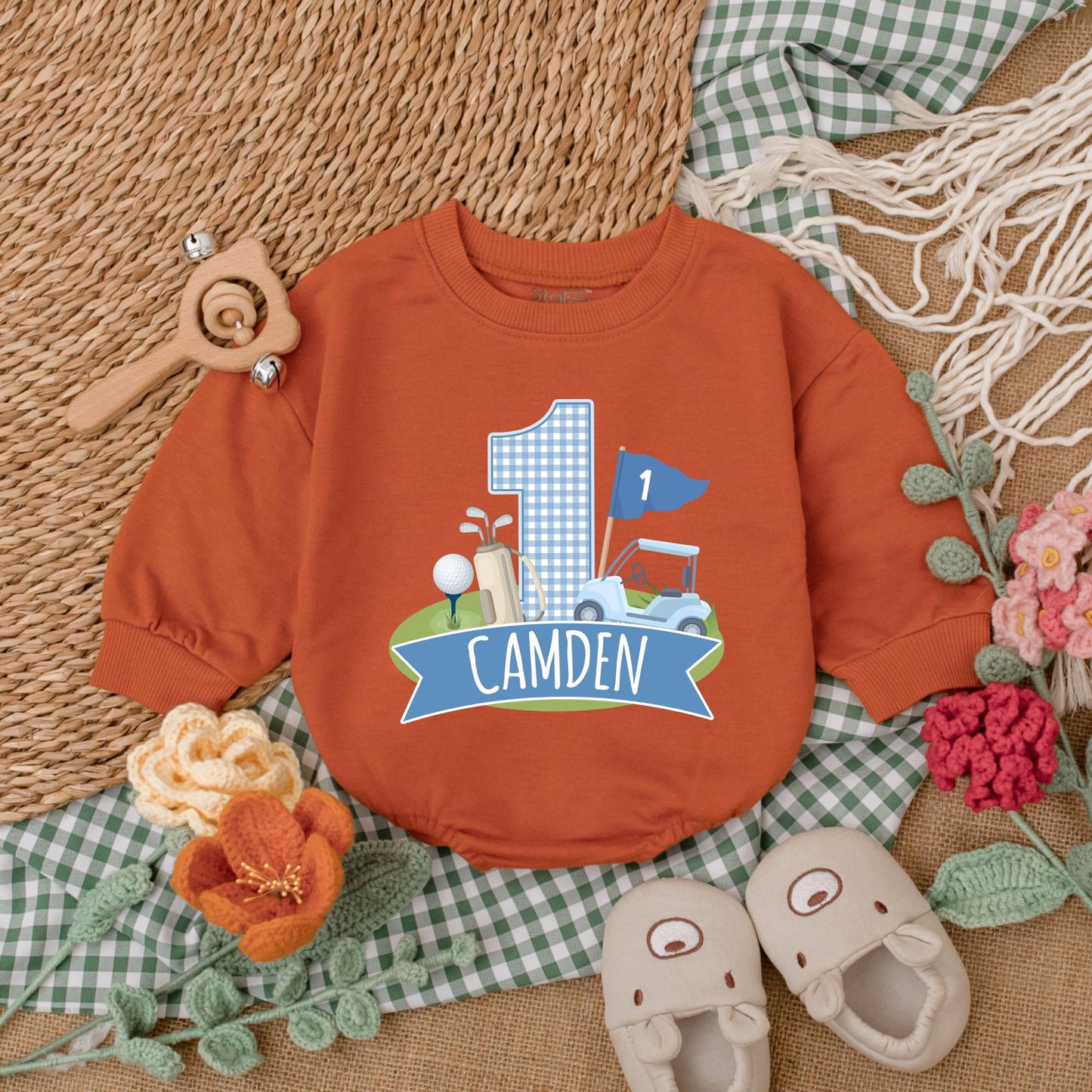Personalized Golf Hole in One Baby Romper for First Birthday Boy Golf Outfit Newborn Bubble