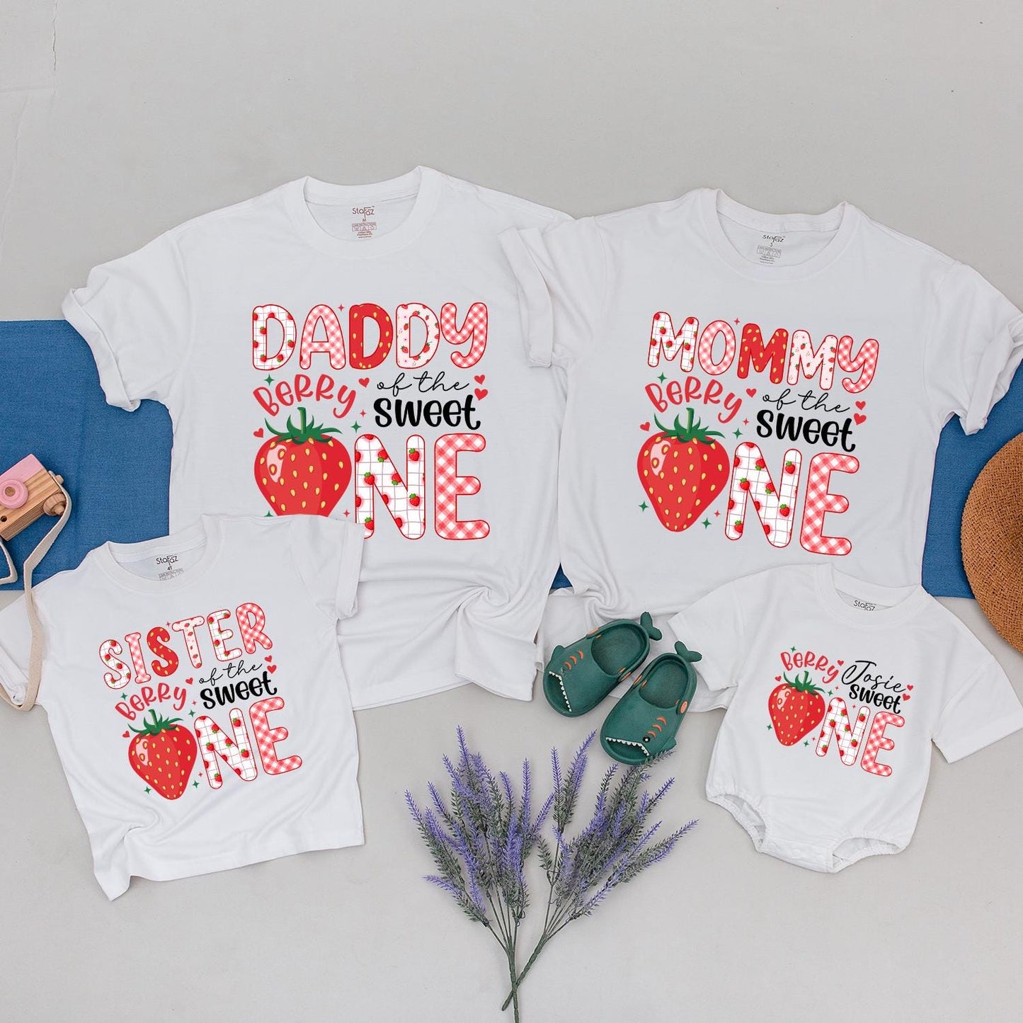 Berry Sweet One Matching Family Shirts, Strawberry 1st Birthday Girl Outfit, Cute First Birthday Party Tee, Berry First Birthday, Matching Family