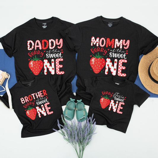Berry Sweet One Matching Family Shirts, Strawberry 1st Birthday Girl Outfit, Cute First Birthday Party Tee, Berry First Birthday, Matching Family