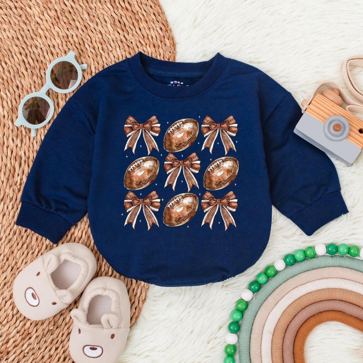 Football Bow Bubble Romper Baby Gameday Outfit Newborn Football Baby Clothes Sports Toddler Birthday Celebration Cotton Comfortable Casual Gift First Game