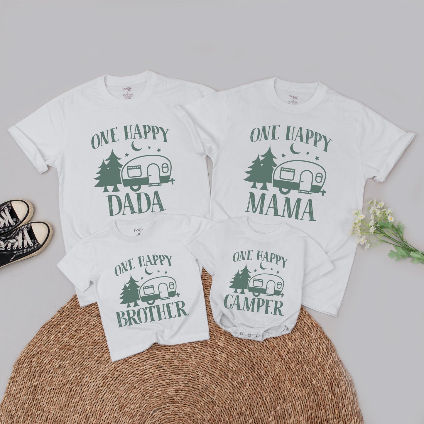 Personalized Happy Camper Family Matching T-Shirt Camping 1st Birthday Outfit Mommy and Me Tees