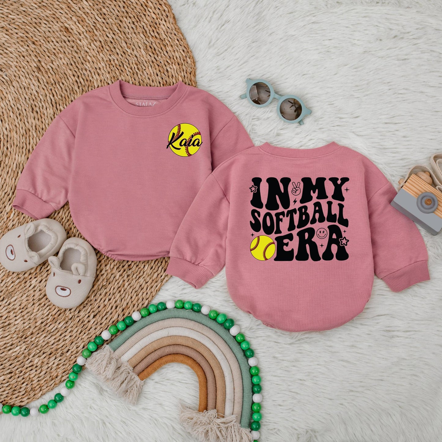 Softball Bubble Romper Custom Baby Clothes - Softball Birthday Game Day Outfit Newborn Baby Girl Boy Gift, Sport Romper