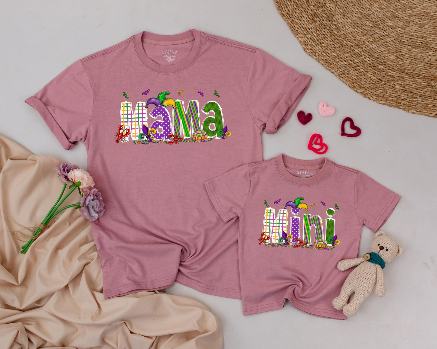 Matching Mama & Mini Mardi Gras Shirts: Personalized Fun for Mom & Girl! Festive Purple, Green & Gold Designs, Carnival Party Outfit