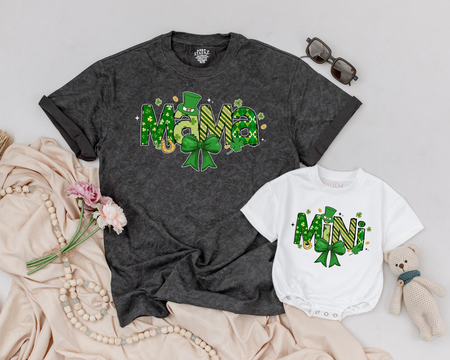 Matching Mama & Mini St. Patrick's Day Shirts, Personalized Family Lucky Outfits, Irish Shamrock & Gold Design, Baby Girl, Toddler