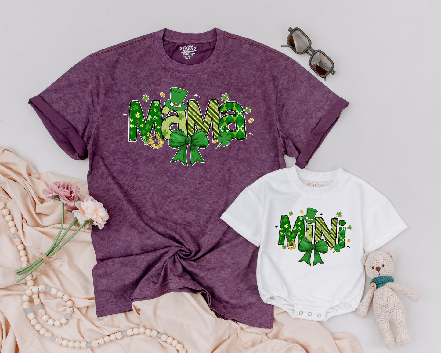 Matching Mama & Mini St. Patrick's Day Shirts, Personalized Family Lucky Outfits, Irish Shamrock & Gold Design, Baby Girl, Toddler
