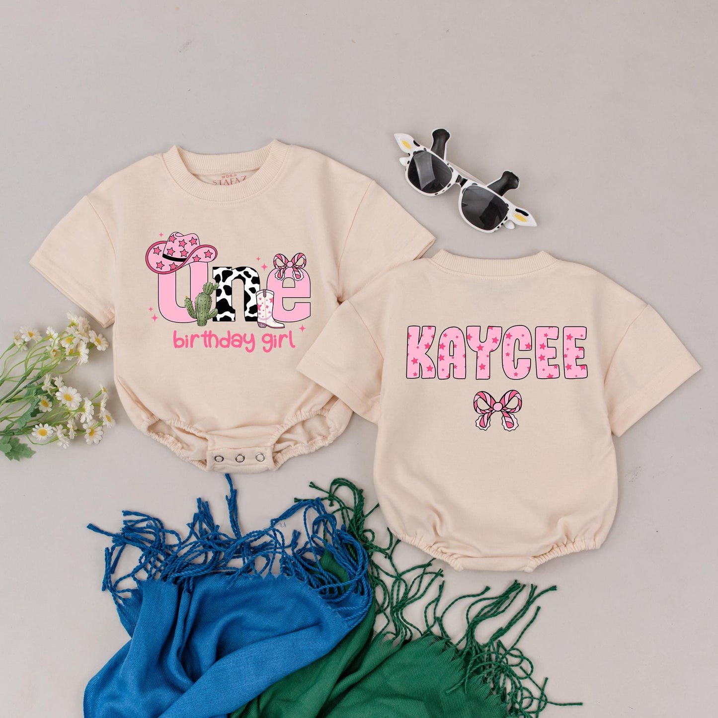 Personalized Western Cowgirl 1st Birthday Romper for Baby Girls First Rodeo Wild One Celebration Outfit Short Sleeve Bodysuit