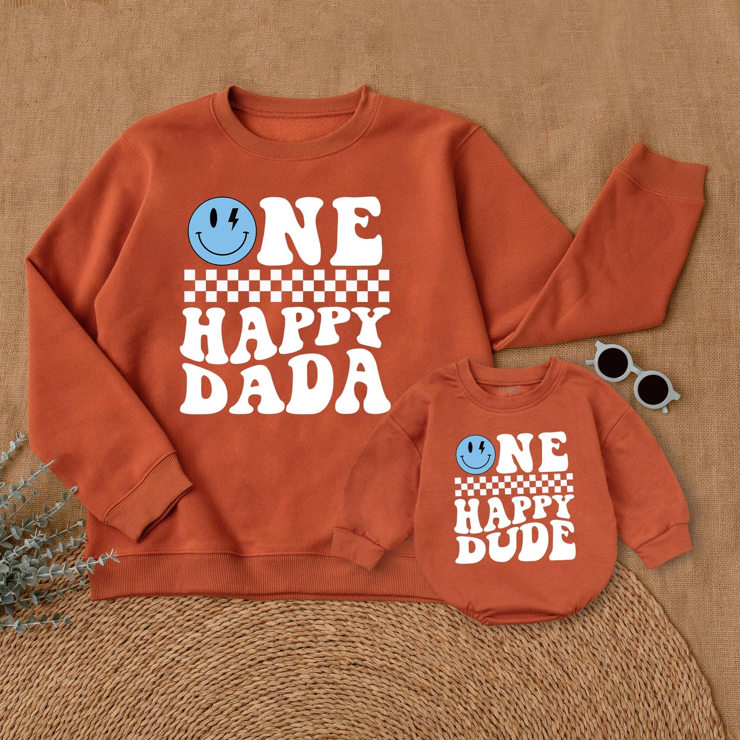 One Happy Dude Birthday Family Sweatshirt Blue Face Matching Outfit Cool Dude