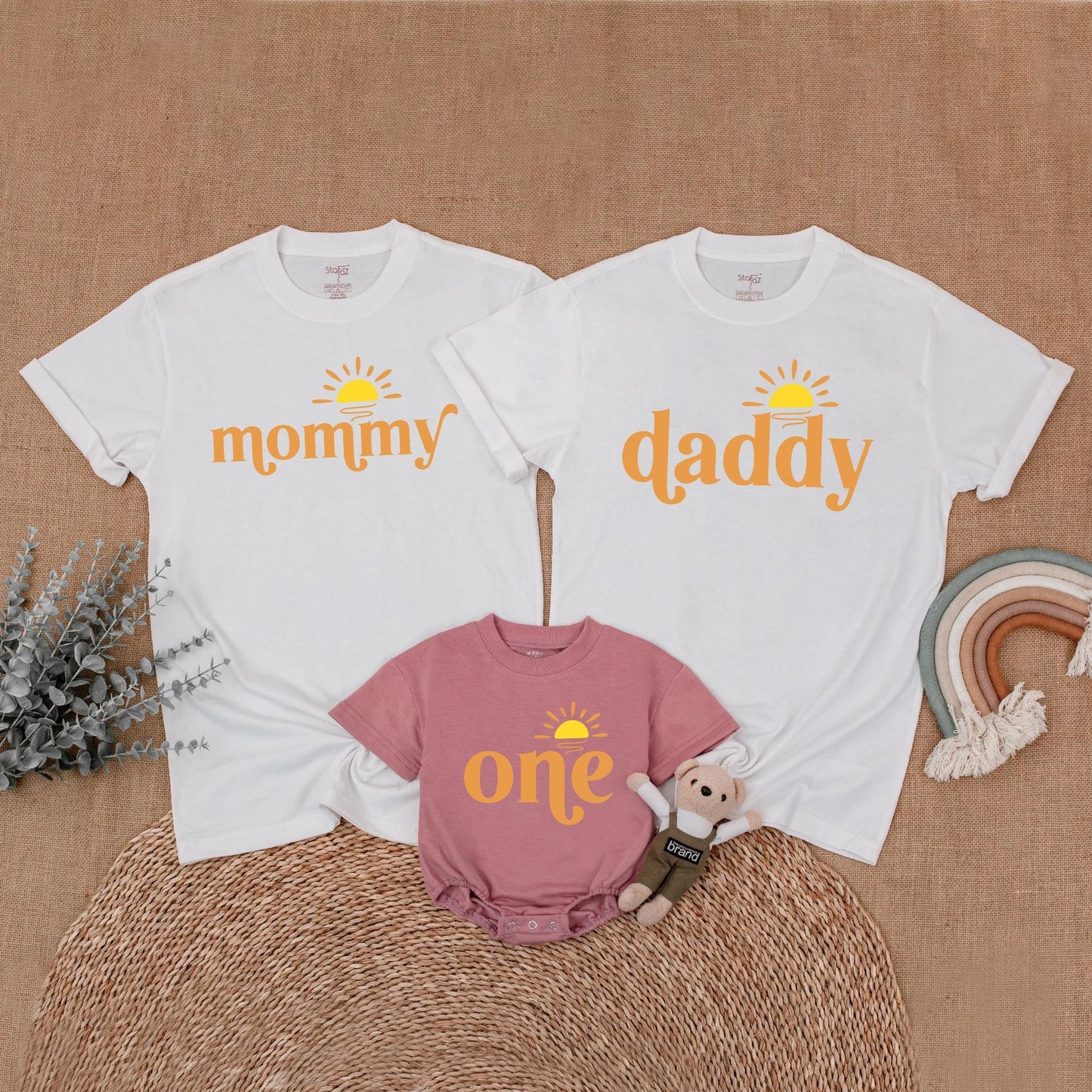 Sunshine First Birthday Family Matching Shirt Baby Girl Outfit Boho Sun Theme Birthday Girl Daughter Mom Dad Clothes