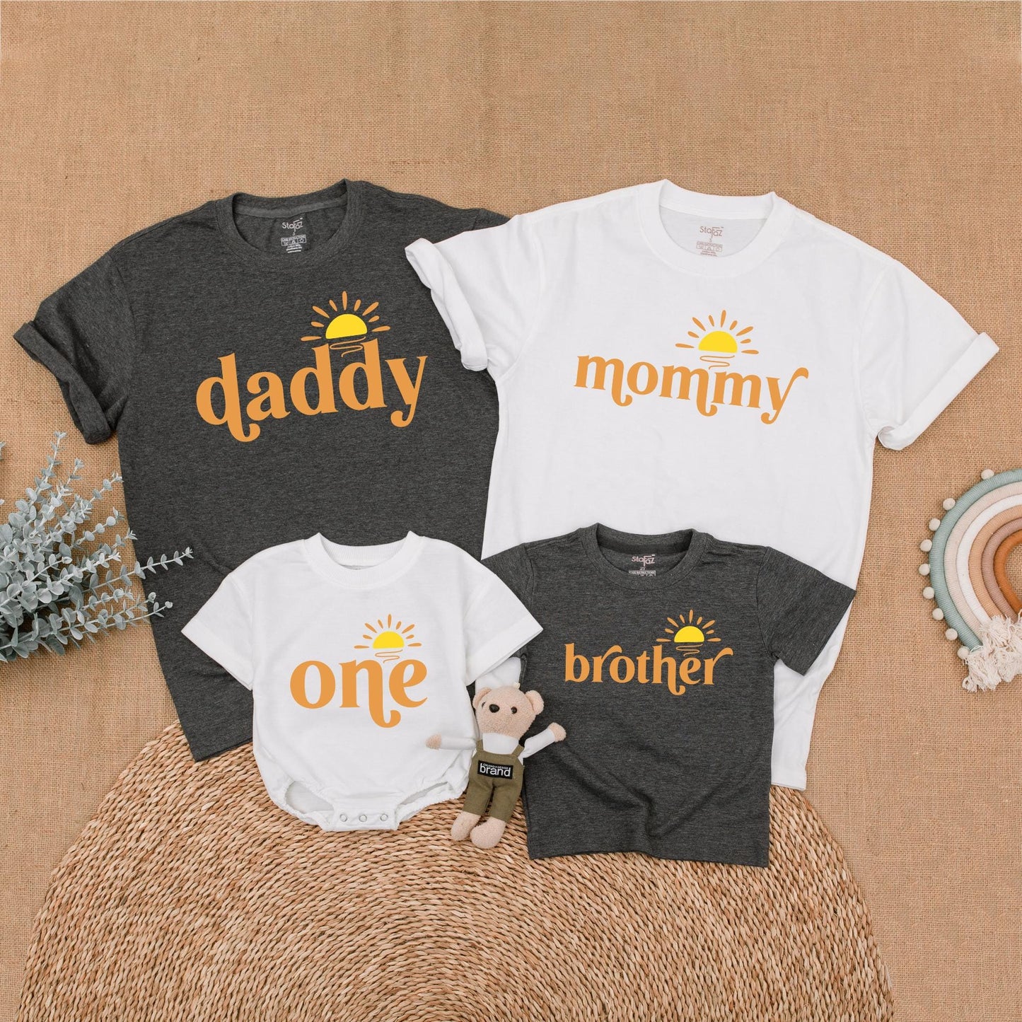 Sunshine First Birthday Family Matching Shirt Baby Girl Outfit Boho Sun Theme Birthday Girl Daughter Mom Dad Clothes