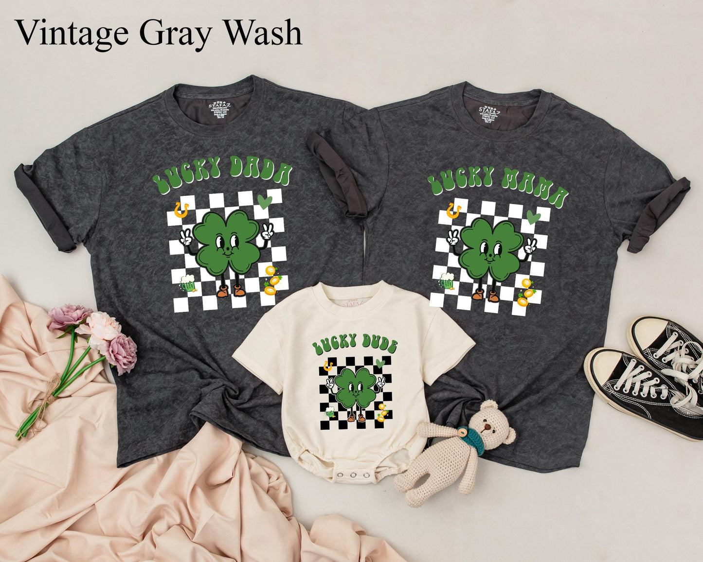 Lucky Birthday Family Matching Shirts, Cute Shamrock Outfit, Personalized Name on Retro St Patricks Day Tee, Green Clover Design, Baby 1st Birthday Gift