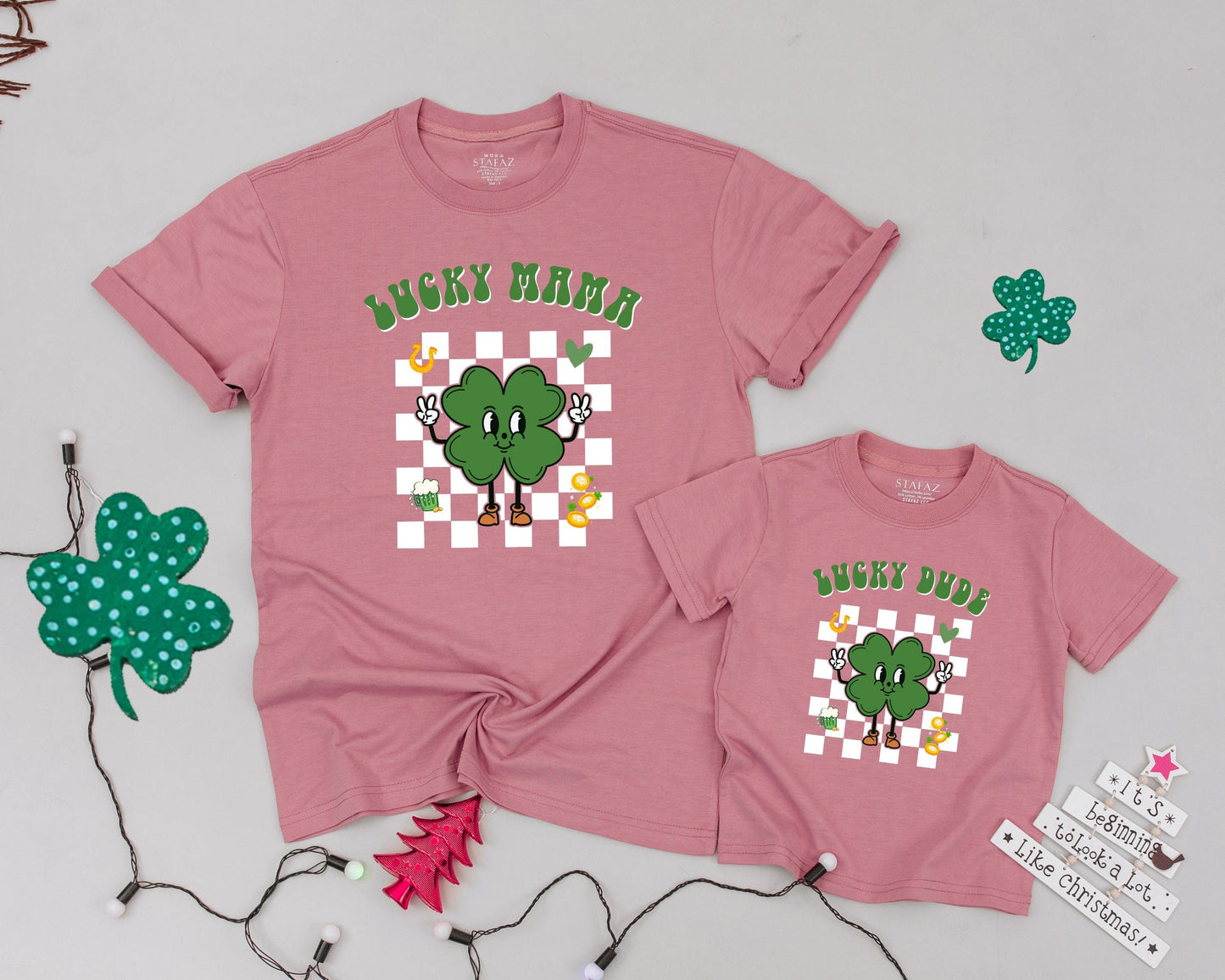 Lucky Birthday Family Matching Shirts, Cute Shamrock Outfit, Personalized Name on Retro St Patricks Day Tee, Green Clover Design, Baby 1st Birthday Gift