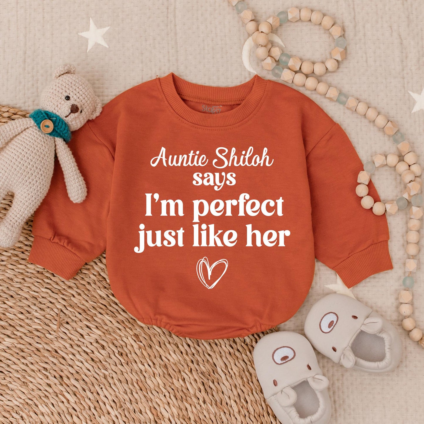 My Aunt Says I'm Perfect Just Like Her Custom Auntie's Bestie Baby Bubble Romper Funny Newborn Announcement Gift Soft Cotton Clothing