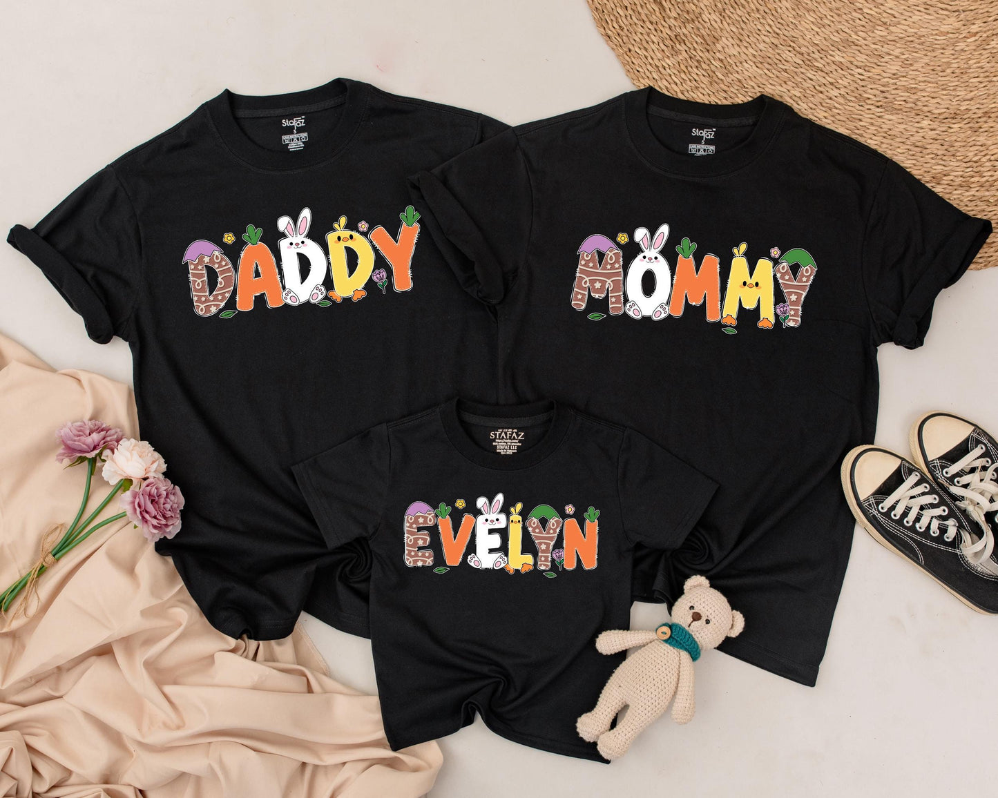 Matching Easter Family Shirts Personalized Bunny Design, Custom 1st Easter Day Outfits, Mommy & Me Gift, Baby Boy & Girl Clothes