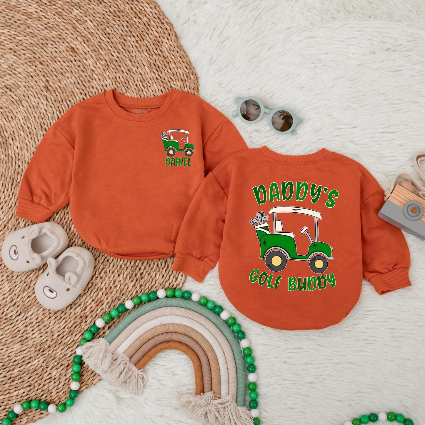 Daddy's Golfing Buddy Bubble Romper Father Son Golfing Bodysuit Newborn Baby Shower Gift for Librarian Book Club
