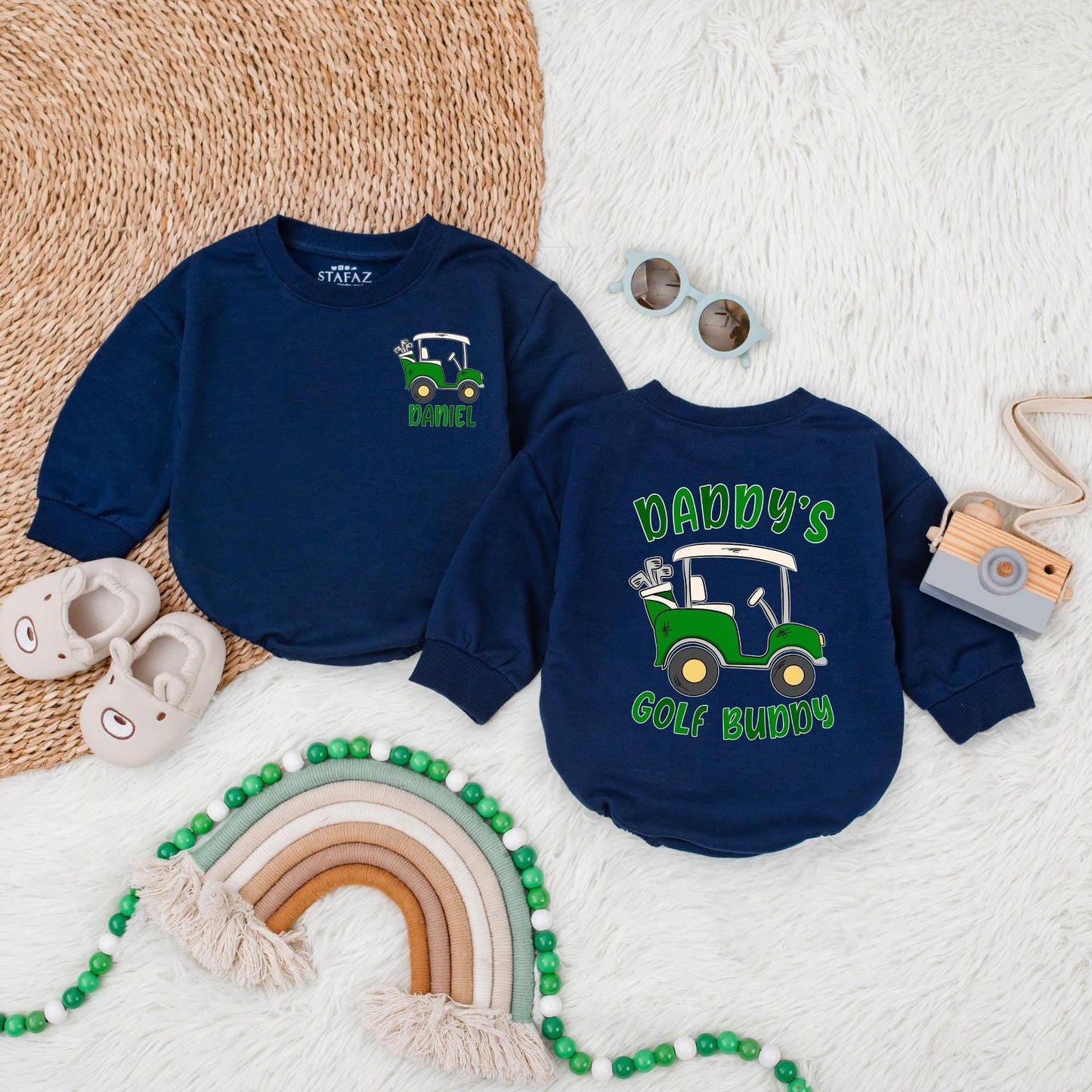 Daddy's Golfing Buddy Bubble Romper Father Son Golfing Bodysuit Newborn Baby Shower Gift for Librarian Book Club