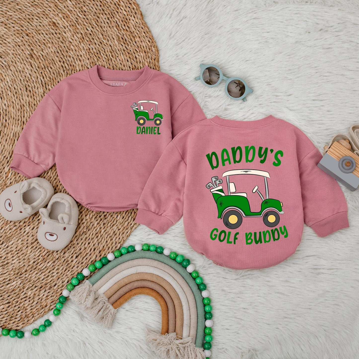 Daddy's Golfing Buddy Bubble Romper Father Son Golfing Bodysuit Newborn Baby Shower Gift for Librarian Book Club